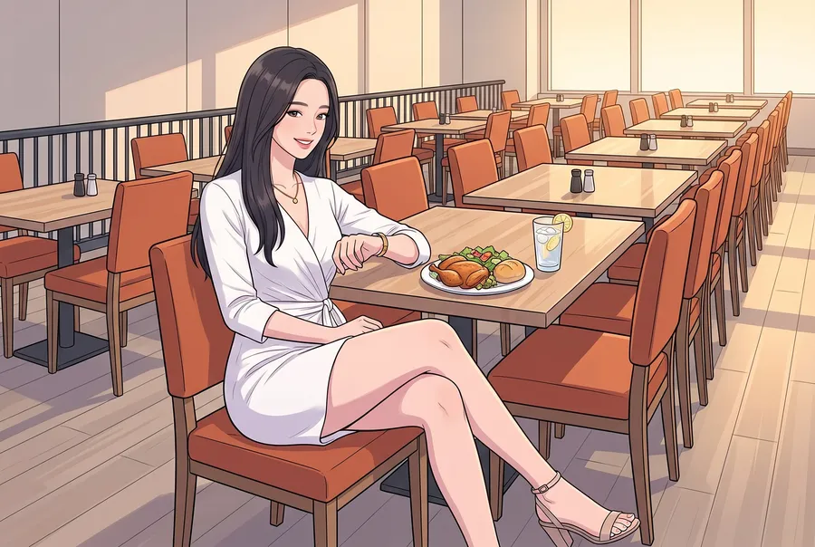 Woman at a table in The Buffet dining room