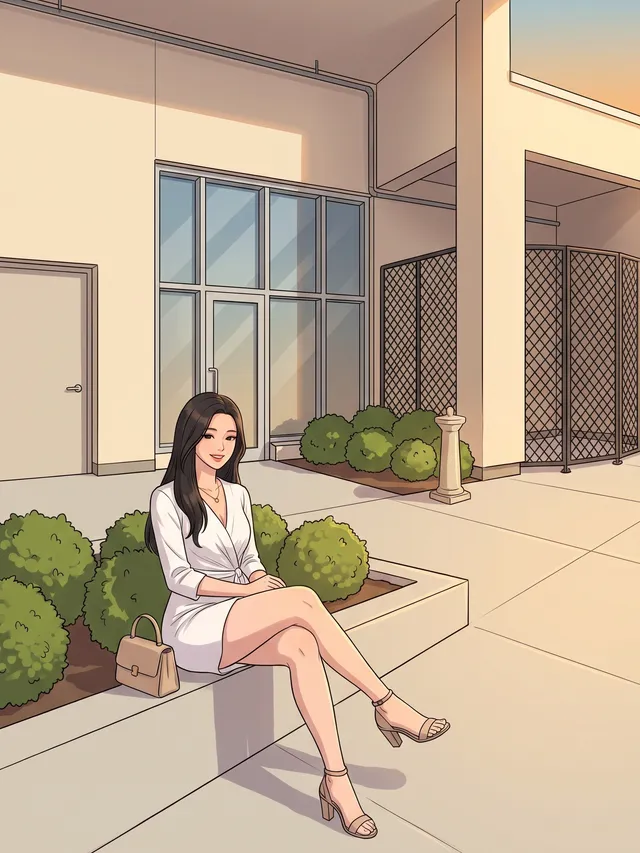 Woman seated by the casino's side entrance